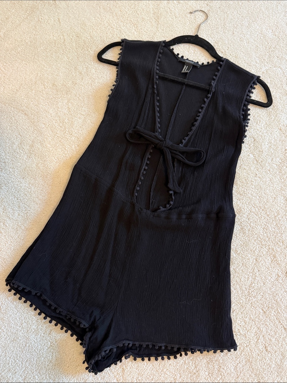 Forever 21 Black Pom-Pom Trim Shorts Romper